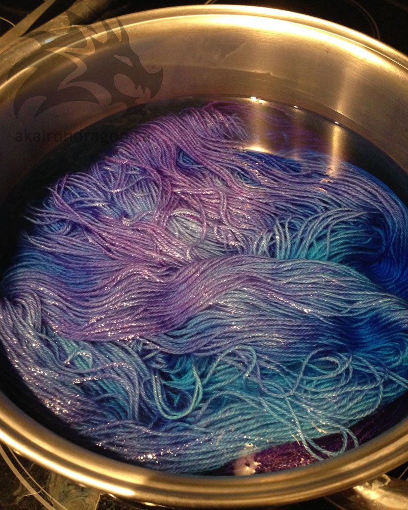 Yarn in a dye bath.