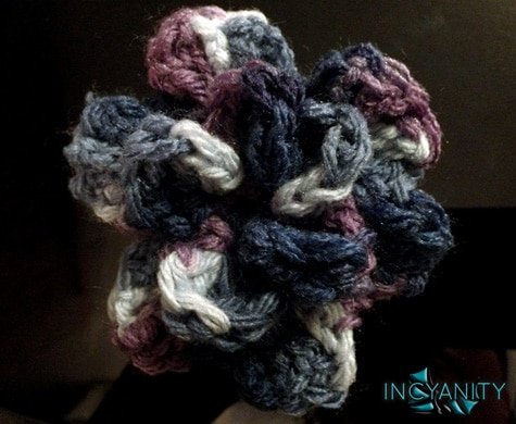 A double-layered crochet flower.